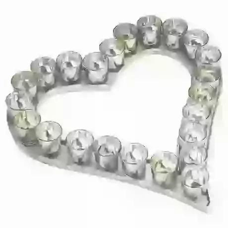 Large Cast Aluminium Heart Tray With Silver Glass Votives